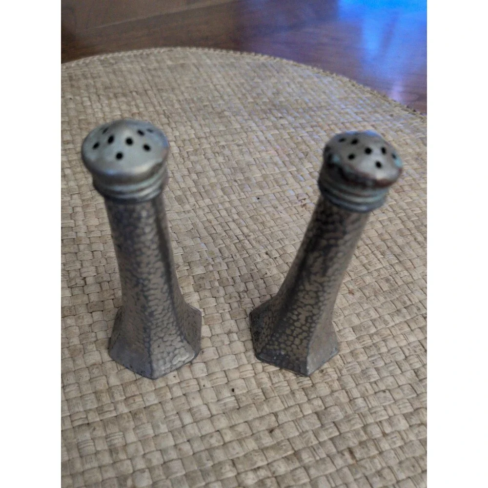 Vintage Presto CCC 63 Hammered Nickel Silver Heavy Salt & Pepper Shakers Set